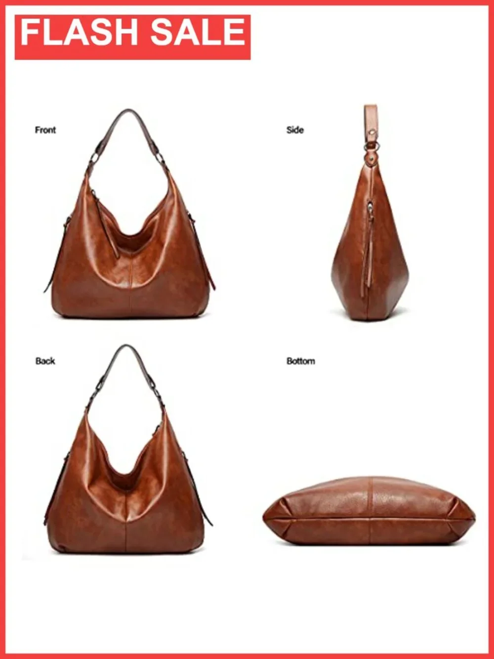 PU Leather Hobo Shoulder Bag Slouchy Large Top Handle Purse